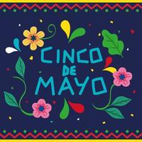 affiche de cinco de mayo avec décoration de fleurs vecteur