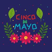 affiche de cinco de mayo avec décoration de fleurs vecteur