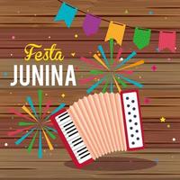 affiche festa junina avec accordéon et guirlande suspendue vecteur