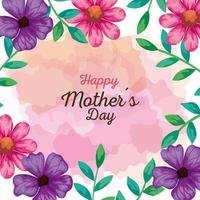 carte de fête des mères heureuse avec cadre de décoration de fleurs vecteur
