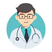 médical Masculin médecin avec une stéthoscop mignonne personnage conception plat style, adapté pour international médecin journée vecteur