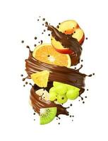 réaliste Chocolat Lait tourbillon éclaboussure avec des fruits vecteur