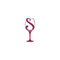 du vin verre et lettre s logo ou icône conception vecteur