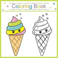 coloration livre pour des gamins la glace crème kawaii, isolé contour illustration vecteur