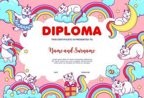 des gamins diplôme, dessin animé caticorn chats sur arc en ciel vecteur