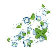 nettoyer eau, la glace cristal cubes avec menthe feuilles vecteur