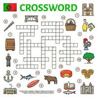 le Portugal symboles mots croisés grille, trouver mot quiz vecteur