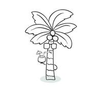 main tiré mignonne noix de coco arbre dessin animé mascotte personnage vecteur illustration Couleur les enfants dessin animé clipart