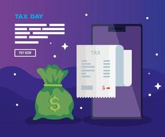 affiche du jour des impôts avec smartphone et icônes vecteur