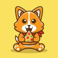 mignonne corgi chien en mangeant Pizza vecteur dessin animé illustration