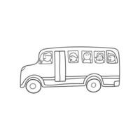 main tiré illustration vecteur graphique des gamins dessin style marrant mignonne Jaune école autobus avec content les enfants dans une dessin animé style