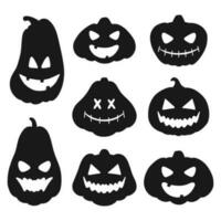 ensemble de Halloween citrouille silhouettes. collection de Facile noir et blanc citrouilles. vecteur illustration de Halloween effrayant citrouilles.