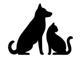 chien et chat noir profil silhouette. animaux domestiques asseoir ensemble, côté vue isolé sur blanc Contexte. conception pour vétérinaire clinique, boutique, animal entreprise. vecteur illustration