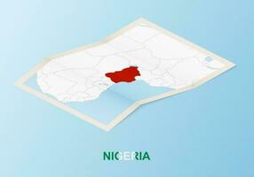 plié papier carte de Nigeria avec voisin des pays dans isométrique style. vecteur