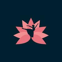 ballet logo lotus rose élégant, vecteur modèle silhouette dansant femme
