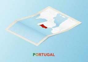 plié papier carte de le Portugal avec voisin des pays dans isométrique style. vecteur