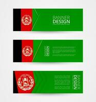 ensemble de Trois horizontal bannières avec drapeau de afghanistan. la toile bannière conception modèle dans Couleur de afghanistan drapeau. vecteur