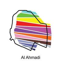 carte Al ahmadi conception modèle, vecteur carte de Koweit pays avec nommé la gouvernance et Voyage Icônes