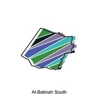 Al batinah Sud carte illustration conception modèle, Oman politique carte avec voisins et capital, nationale les frontières vecteur