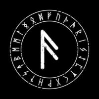 fond carré noir avec rune ansuz dans un cercle magique vecteur