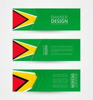 ensemble de Trois horizontal bannières avec drapeau de Guyane. la toile bannière conception modèle dans Couleur de Guyane drapeau. vecteur