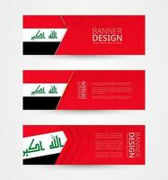 ensemble de Trois horizontal bannières avec drapeau de Irak. la toile bannière conception modèle dans Couleur de Irak drapeau. vecteur