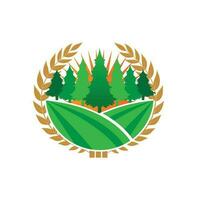 création de logo d'herbe verte, illustration de paysage de ferme, vecteur de paysage naturel