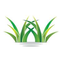 création de logo d'herbe verte, illustration de paysage de ferme, vecteur de paysage naturel