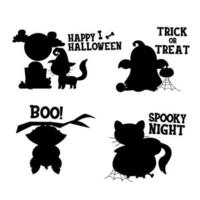 Halloween silhouette ensemble avec caractères. chat, fantôme, chauve souris vecteur