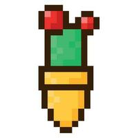 vert épanouissement cactus dans une fleur pot, pixel art icône. plante logo. vecteur