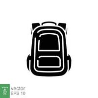 sac à dos icône. Facile solide style. école sac, étudiant cartable, sac à dos, Voyage sac à dos concept. noir silhouette, glyphe symbole. vecteur illustration isolé sur blanc Contexte. eps dix.