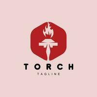 logo de la torche, conception du feu, logo de la lettre, icône de la marque du produit vecteur