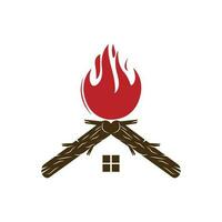 feu logo, bois brûlant et Feu conception, camping aventure ancien vecteur