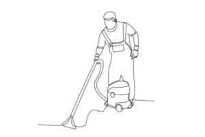 une homme nettoyage le sol vecteur