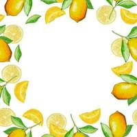 décoration aquarelle Cadre pour serviettes, textile avec citrons et feuilles vecteur