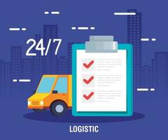 service logistique de livraison avec liste de contrôle et camion vecteur