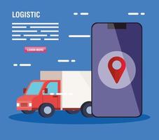 service logistique de livraison avec smartphone et camion vecteur