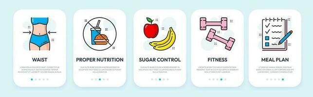 mobile app l'intégration écran ligne Icônes, nutrition vecteur