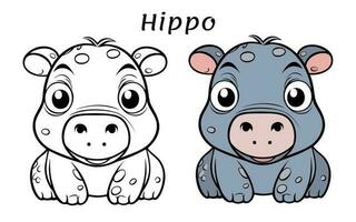 mignonne hippopotame animal coloration livre illustration vecteur
