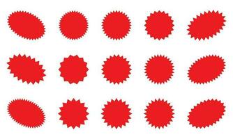 starburst rouge autocollant ensemble - collection de spécial offre vente rond et ovale sunburst Étiquettes et boutons isolé sur blanc Contexte. autocollants et badges avec étoile bords pour promo publicité. vecteur