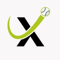 concept de logo de baseball lettre x avec modèle vectoriel d'icône de baseball en mouvement