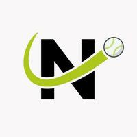 concept de logo de baseball lettre n avec modèle vectoriel d'icône de baseball en mouvement