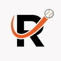 concept de logo de baseball lettre r avec modèle vectoriel d'icône de baseball en mouvement