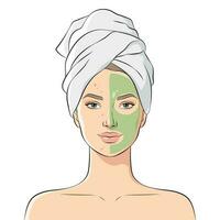 femme avec problème peau les usages cosmétique masque, vecteur illustration