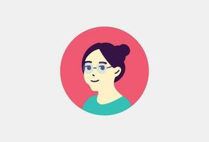 femme avec des lunettes logo ou icône plat conception personnage vecteur