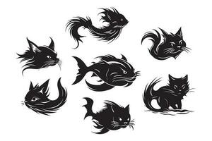 ensemble de Poisson-chat silhouette personnages vecteur illustration