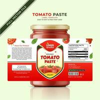 tomate sauce étiquette le Chili poivre, tomate étiquette autocollant, biologique tomate pâte et ketchup pot étiquette conception modèle, juteux tomates Contexte Frais vert Naturel goût et rouge chaud tomate sauce. vecteur