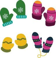 hiver gants ensemble. mignonne coloré tissé ou tricoté gants pour du froid glacial temps isolé sur blanc Contexte. dessin animé plat vecteur illustration