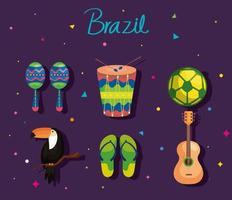 ensemble d'icônes traditions brésil carnaval vecteur