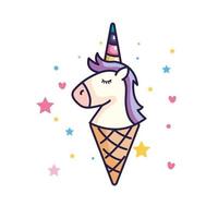 jolie glace licorne avec décoration coeurs et étoiles vecteur